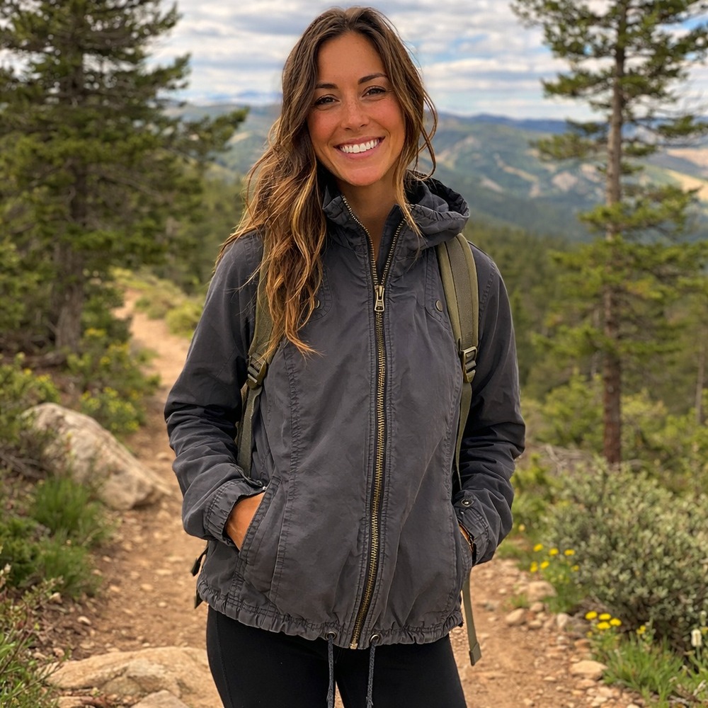 Columbia Full Zip Jacket Womens Medium Blue Hooded Cotton Logo Outdoor Hiking